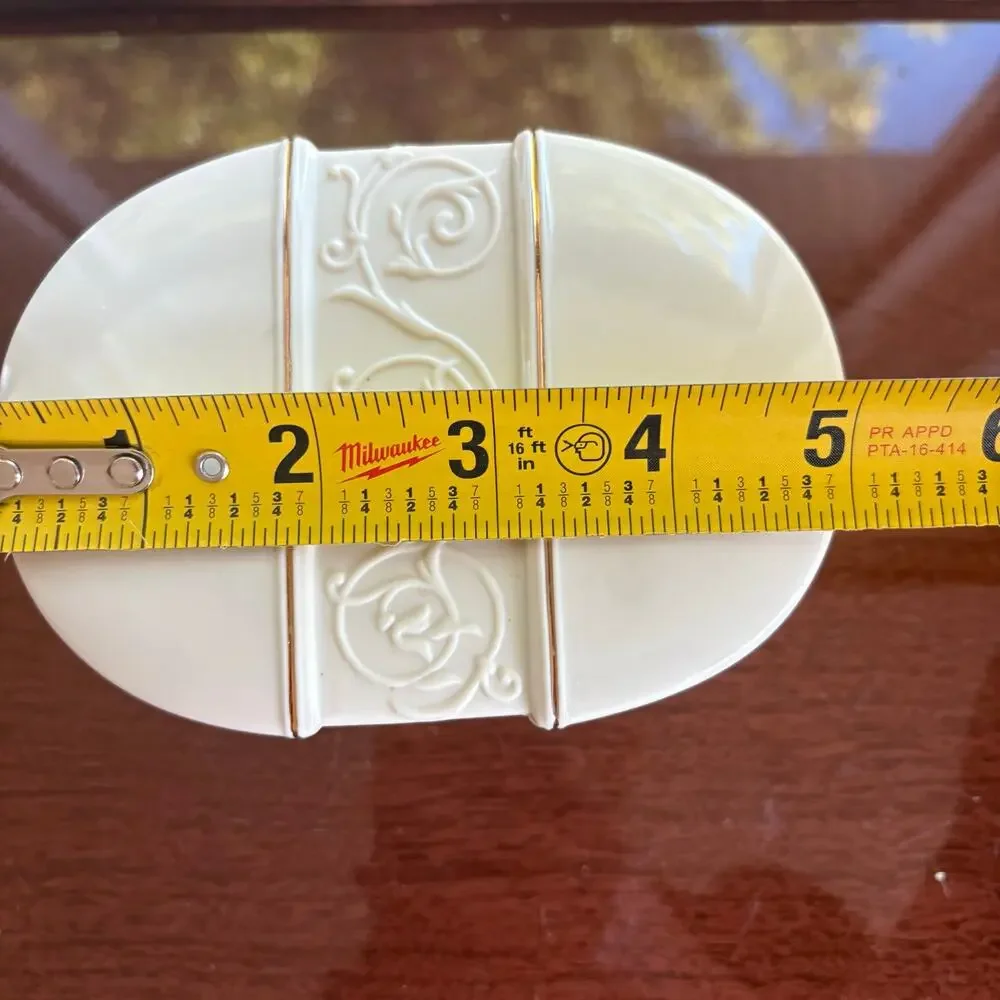 Vintage Croscill White Ceramic Trinket Box Oval with Gold Trim Scrolls